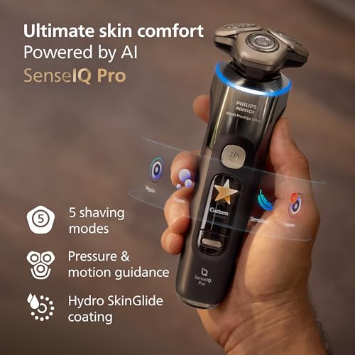 Image of Philips Norelco Shaver i9000 Prestige Ultra, Wet & Dry Electric Shaver, Black Gradient, SenseIQ Pro Technology, Triple Lift & Cut System, 360 Rotating NanoTech Precision Blades, 5 Modes, XP9405 /84