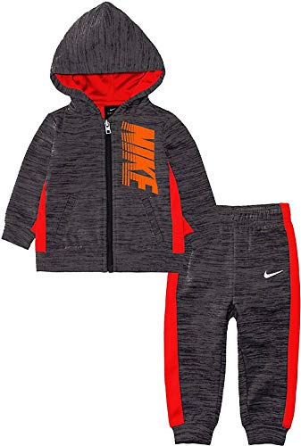 Nike Boy`s Therma Fleece Full Zip Hoodie & Jogger Pants 2 Piece Set (Red(86f417-k08)/Heather Black, 2T)