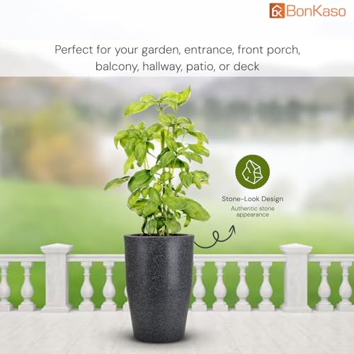 Image of BonKaso 24 inch Dark Grey Pot - Tall, Durable & Lightweight Polymer Round Tower Planter for Indoor & Outdoor Use: Home, Office, Garden & Balcony (Gamla /Gamale)