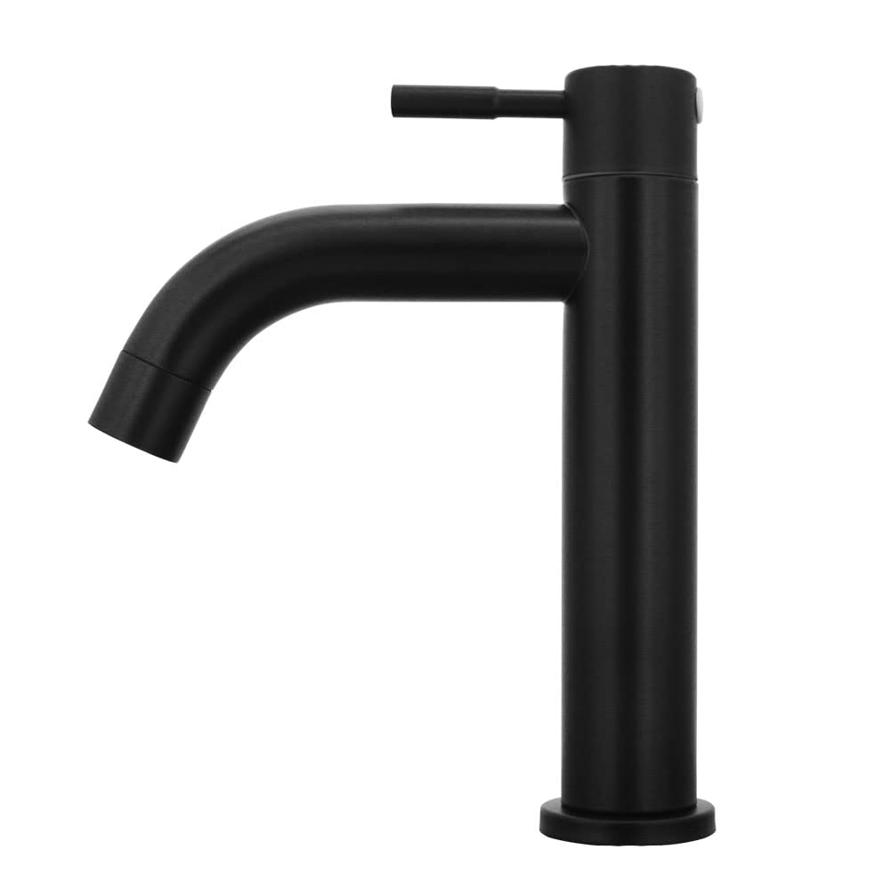 Grifo para lavabo de baño, grifo de lavabo frío individual de acero inoxidable, diseño retro elegante, negro mate negro mate para baño, inodoro (S)