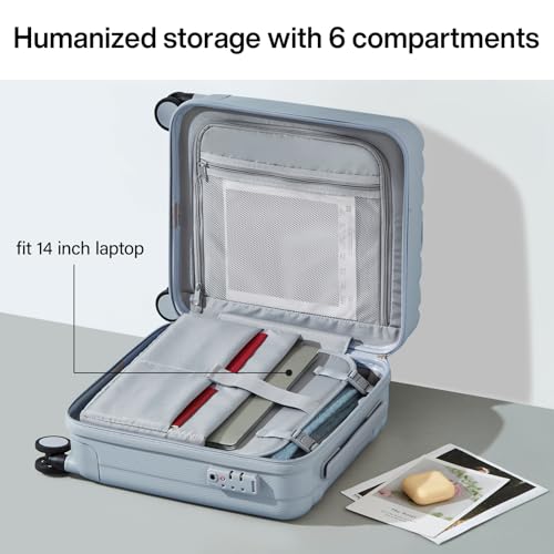 Image of Hanke Underseat Carry On Luggage Suitcase with Wheels 14in 16in 20in 24in 29in Spinner TSA Luggage Lighweight PC Hardside Rolling Suitcases Travel Bag, Grey, Underseat 16-inch, Underseat Carry on