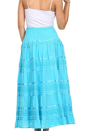 Sakkas 0604 Lace and Ribbon Campesino Boho Falda - Turquesa - Talla Única