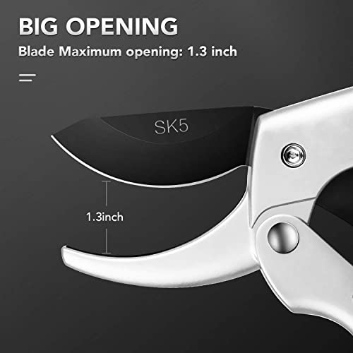 Image of Steel Blade Sharp Anvil Garden Scissors Hedge Pruning Shears, Silver & Black