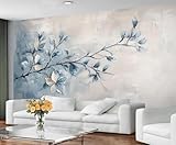 GIVLWF Blaue Blumen-Tapete, Vintage-Blumen-Tapete für Wohnzimmer, Malerei...