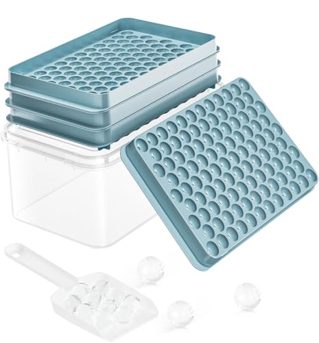 Image of Ice Cube Trays for Freezer - Mini Round Ice Trays for Freezer with Lid and Bin, Small Tiny Crushed Nugget Freezer Trays for Chilling Drinks and Food Fresh