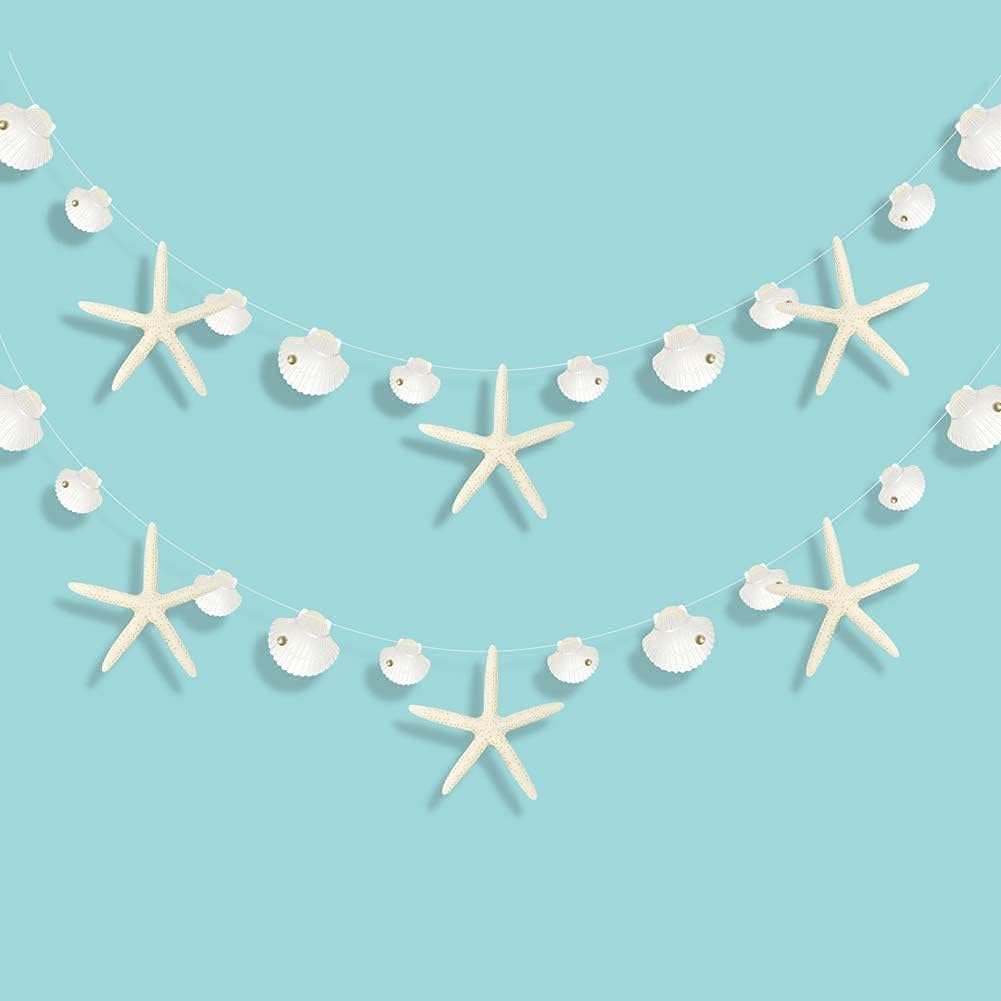 Decor365 White Finger Starfish Sea Shell Garland Ocean Coastal Nautical Party Decoration Starfish Cutouts Hanging Bunting Banner Under the Sea Mermaid Wish Birthday Beach Wedding Decor
