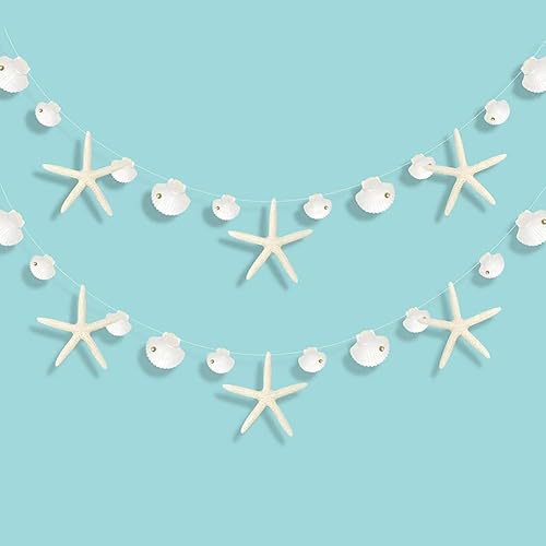 Decor365 White Finger Starfish Sea Shell Garland Ocean Coastal Nautical
