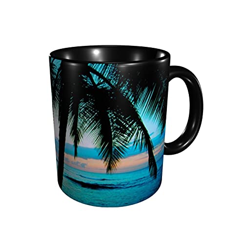 ULQUIEOR California Palm tree beach sun rise Funny Coffee Mugs for Women Men 12 Ounces Tea Cocoa Ceramic Cup Friends Cool Gadgets Personalized Novelty Gifts
