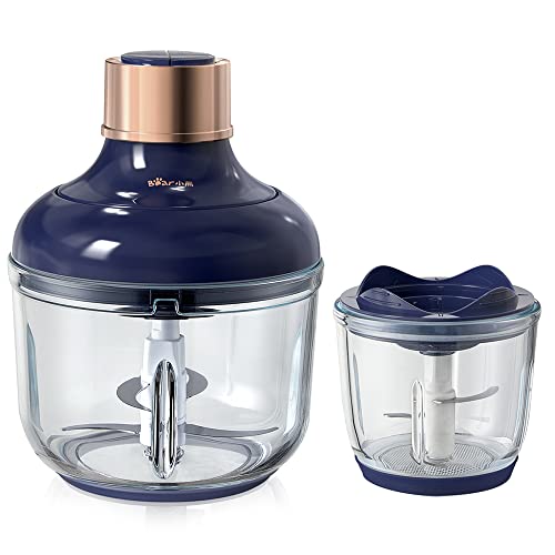 Bear 0,6l + 2L Hachoir Electrique Bol Préparation, Hachoir Multifonction 2 Vitesses, 4 Lames Acier Inoxydable, avec récipient en verre,Base AntidéRapante, Pour Viande, LéGumes, Fruits, Fruit Sec