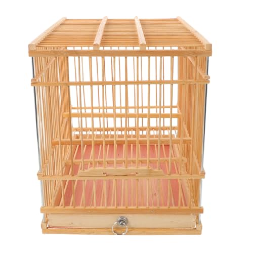 TOYANDONA Cage à Oiseaux en Bambou Naturel 30X20X24 CM Cage Rectangulaire Décorative pour Petits Oiseaux et Perruches Portable pour Balcon et Voyages...