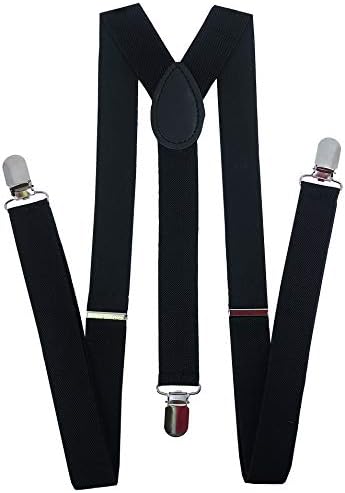 Navisima Adjustable Elastic Y Back Style Suspenders for Men and Women With Strong Metal Clips, Black (1 Pack)