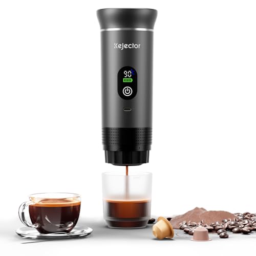 kejector Tragbare Espressomaschine mit Akku Kaffeemaschine, Espressomaschine für unterwegs, Nano Auto Kaffeemaschine, 3-IN-1 für gemahlenem Kaffee, Kapsel für Wohnmobil Wandern Camping Digitalanzeige