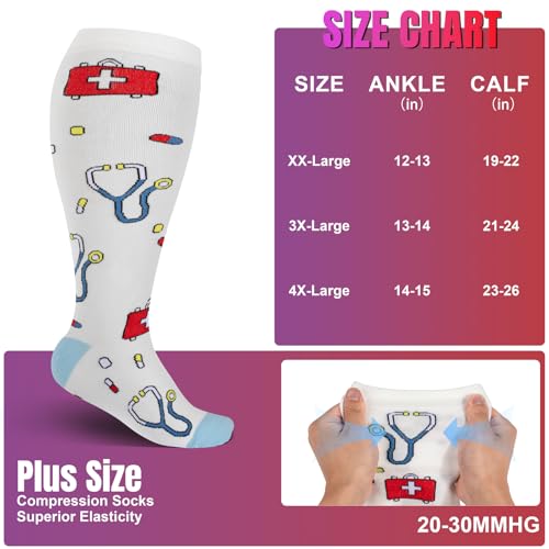 Image of Cerpite Plus Size Compression Socks 20-30 mmHg for Women & Men, Extra Wide Calf Compression Socks, Cushioned Breathable Support for Nurses, Travel, Running & Long Standing