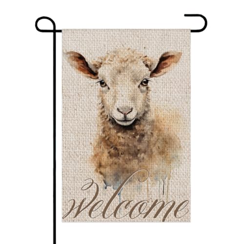 Linen Sheep Welcome Garden Flag 12x18