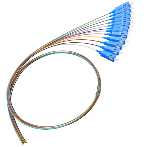 YACSEJAO 12 madejas SC/UPC Fibra de Vidrio Pigtail 1,2M/3,9FT 12 hilos 12 colores Single Mode Fibra de Vidrio Patchcord SM 9/125 Cable de fibra óptica
