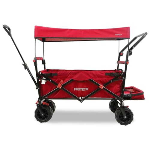 Carrello da spiaggia pieghevole FUXTEC CTB800 - Rosso- pieghevole con ruote larghe, tetto, freno...