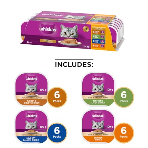 WHISKAS Salmon and Poultry Selections Adult Wet Cat Food Paté, 100g (24 Pack) image 8
