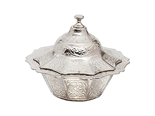 LAZWARD Style Engraved Sugar Turkish Delight Candy Bowl Suitable for providing serving, A addition to home decor (Silver).