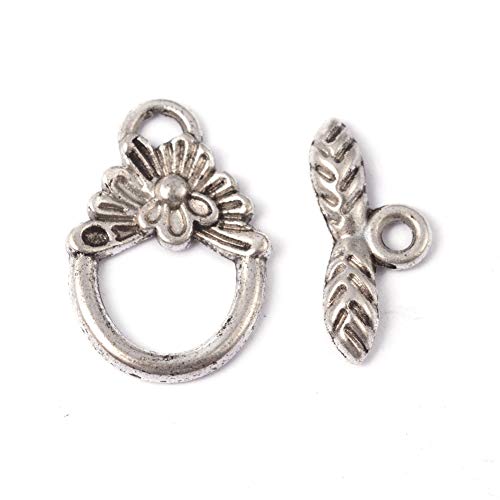 Craftdady 50 Sets Antique Silver Round Flower Toggle Clasps Tibetan