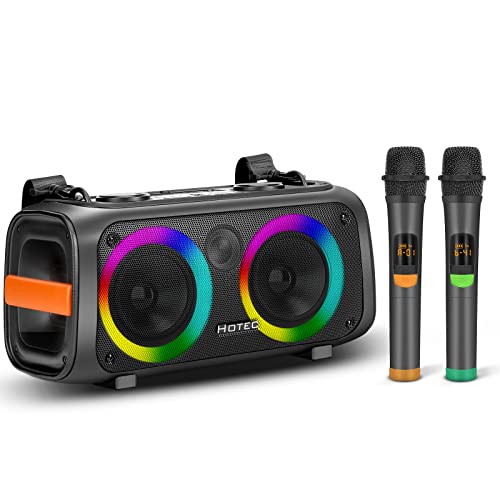 Hotec Système de Karaoké avec 2 Microphones, Haut-parleurs Bluetooth Système de Karaoké PA Système de Karaoké Machine avec DJ Lights pour Fête Disco Musique DJ événement Scène Système de Sonorisation Cover