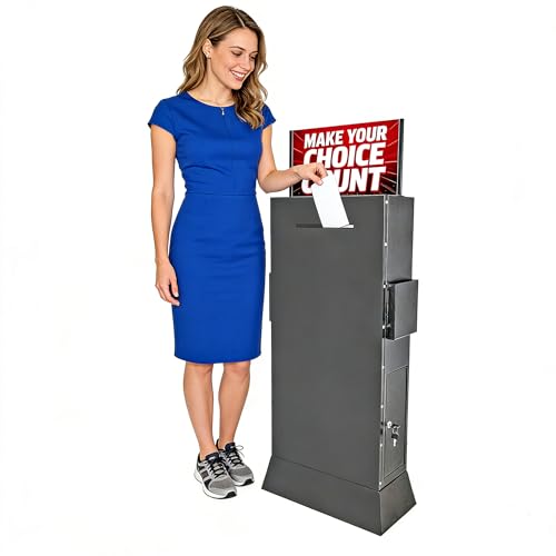 FixtureDisplays® Black Metal Ballot Box w/Side Pockets, Lockable, Floorstanding 19.2
