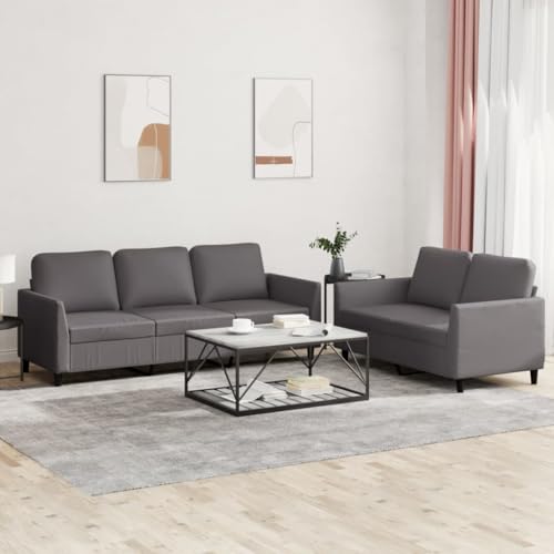 MOBCANT 2-TLG. Sofagarnitur mit Kissen Grau Kunstleder Wohnlandschaft Couch Couchgarnitur Modulares Sofa für Büro Schlafzimmer Hotel Wohnung
