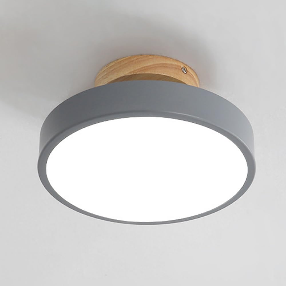 Lampa sufitowa LED z akrylowym kloszem, drewniana oprawa sufitowa do montażu podtynkowego, 4000K, okrągła oprawa oświetleniowa do sypialni, pralni, przedpokoju(Gray,30cm | 11.8")