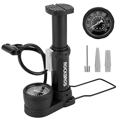 ROCKBROS Mini Bike Pump with Gauge Bicycle Tire Pump Presta&Schrader Valve Bike Tire Pump Foot Activated Mini Floor Bike Pump for Mountain Bike Up to 100PSI High Pressure Gauge