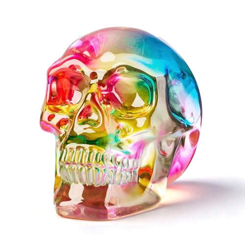 XLSJGYP Glass Model Statue for Home Dcor Crystal Skull Decorations Decorative Paperweight for Women Men Halloween Head Figurine Office Indoor Decoration Gift (Multi-Color Skull)