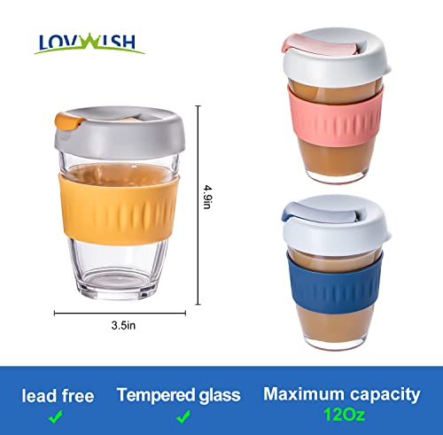Lovwish Tumbler Glass Water Bottle, Coffee Mugs Glass Set Of 2,Tempered Glass Travel Coffee Mug With Pp Lid, With Anti-Scalding Silicon,24Oz - (Pack/12Oz) #TOP1