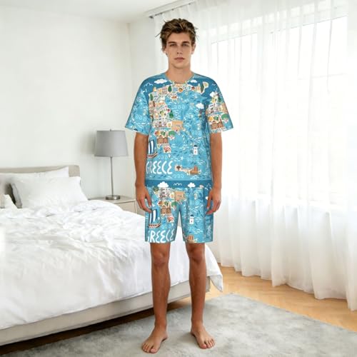 Pijama de mapa de Grecia para hombre ropa de dormir transpirable con pantalones cortos 3