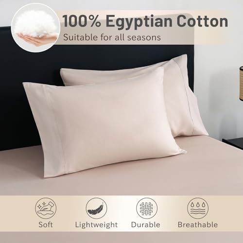MEISHANG Extra Deep Pocket King Sheets Cotton - 1000 Thread Count Sheet Set - Fits 18"-24" in Deep Mattress,100% Egyptian Cotton,Sateen Weave, Soft & Breathable - 4 Piece (King, Dusty Pink)