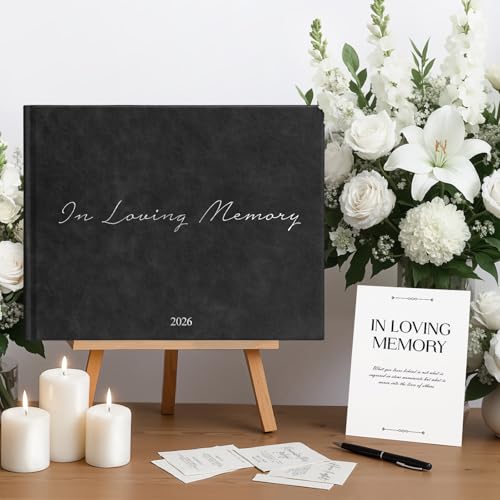 Image of Funeral Guest Book - Celebration of Life Guest Book with Rollerball Pen for Memorial Service - Funeral Memory Sign in Books for Over 300+ Guests - Funeral Decorations with In Loving Memory Table Sign