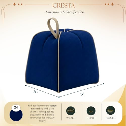 Image of FURNY Signature Cresta Suri Accent Pouf | Boston Fabric | 40D High-Density Foam | (Midnight Blue) | Footrest, Vanity Ottoman & Accent Seat for Home, Office & Hotel