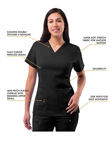 Adar Pro Breakthrough Plus Scrub Set For Women - Enhanced V-Neck Top & Multi Pocket Pants - 4400 - Black - S #TOP2