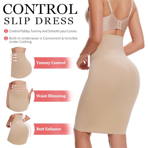 Image of JOYSHAPER Half Slip Skirt for Women Under Dresses Tummy Control Shapewear Dress Slip with Built-in Thong