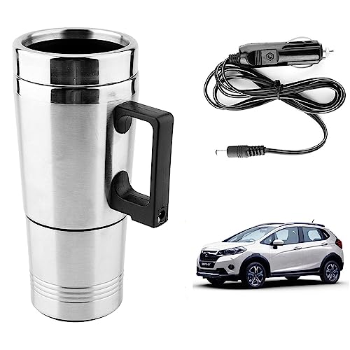 Image of Oshotto 12V Stainless Steel Car Heating Kettle /Mug, Travel Friendly electric Tea /Coffee maker Compatible with Honda WR-v (300ml) - Silver