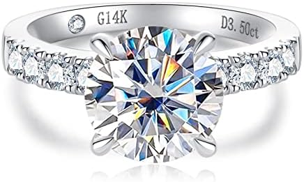 CADYNO 14K White Gold Moissanite Engagement Ring 4.3ct D Color Lab Grown Created Diamond Solid Real Gold Eternity Wedding Solitaire Anniversary Promise Ring for Women 9