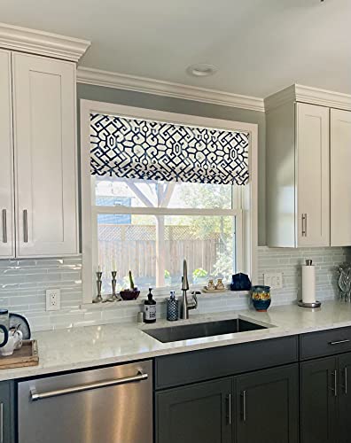 Faux Roman Shade Valance Custom Made in Modern Blue and White Print, Fully Lined, Ready to Hang