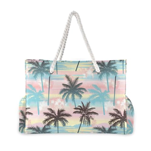 JUNZAN Tropical Pink Green Beach Tote Bag with Handles Beach Totes Bags for Women with Waterproof Pockets3