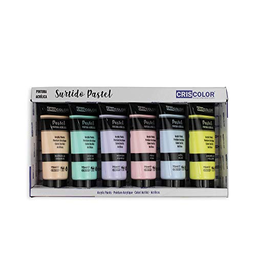 Criscolor - Surtido Pintura Acrílica Pastel - PACK 6x75ml - Para trabajo artístico y manualidades – Para Principiantes, Estudiantes y Artistas profesionales (Pastel 6x75 ml)