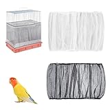 Tucnoeu Bird Cage Seed Catcher,2Pcs Adjustable Bird Cage Cover Skirt Seed Guard Universal Birdcage Net Nylon,for Parrot Cage Seed Guard White and Black (Not Include Birdcage)