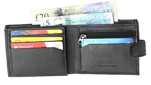 RAS Mens RFID Blocking Genuine Leather Trifold Wallet for Coins Cash and Id 94 Black - Image 6