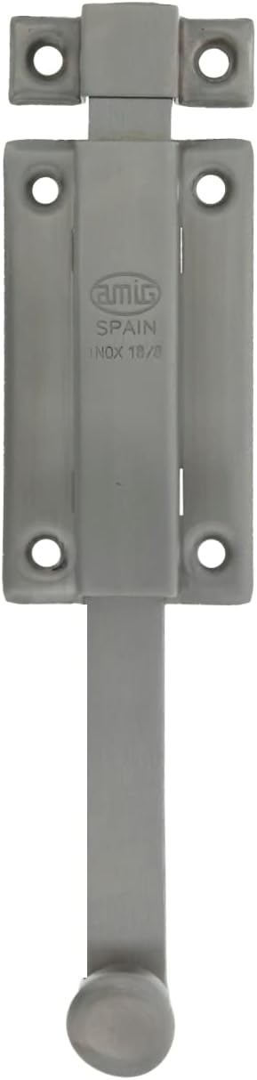 Amig - Overlap Pin - 200 x 48 mm - Wooden Passage Doors - Vertical Automatic Closing - Latch for Bathroom, Bedroom or Office - Deadbolt - Matte 18/8 Stainless Steel