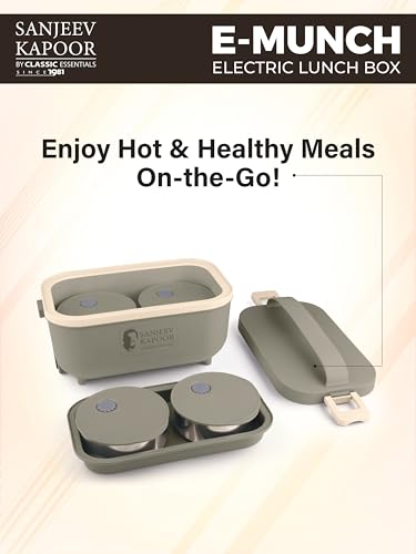 Image of CLASSIC ESSENTIALS Sanjeev Kapoor Electric Lunch Box Set of 4 (2x300ml, 2x400ml) | Plug & Heat Food Warmer | Heats in 35-40 Min | Retains Nutrients & Freshness | Portable, Durable & Shock-Proof