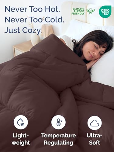 Image of Cal King Size, Brown /Beige Alternative Down Comforter - Warm, Lightweight & Breathable Hotel Quality Bedding Set for Men, Women, Kids and Teens - All Season Cooling Microfiber Duvet Insert Comforter