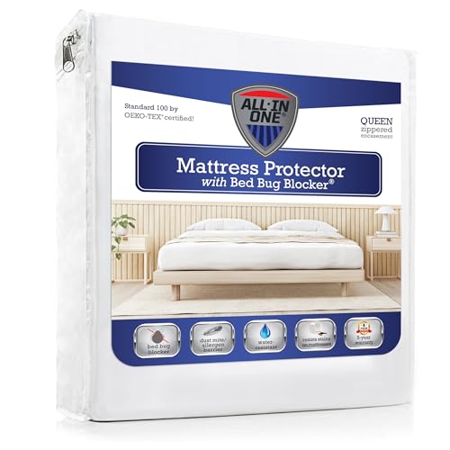 All-in-One Mattress Protector, Zippered Encasement, Water & Stain Resistant, Triple Seal Protection, Queen, White