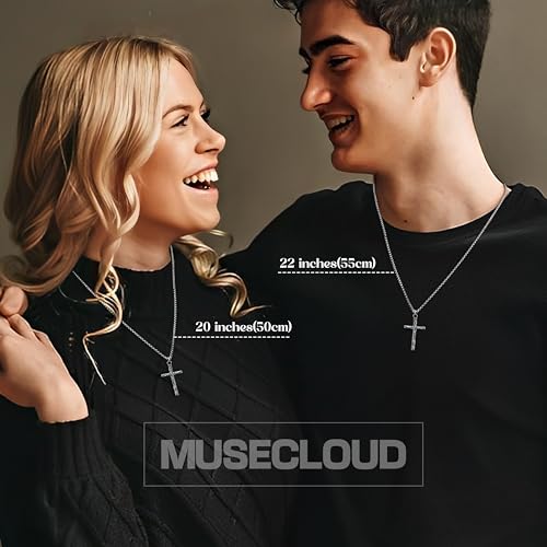 Image of 925 Sterling Silver Cross Necklace for Men Box /Cuban /Figaro Chain