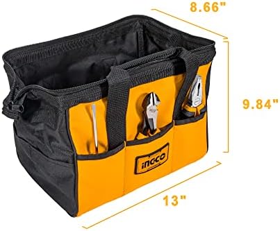 INGCO 13 Inch Tool Bag Organizer 14 Pockets Wide Mouth Storage Bag with Wear-Resistant Base Tool Bags For Cars, Drill, Garden and Electrician HTBG05