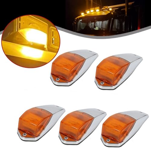 7BLACKSMITHS 5PCS 31LED Amber Cab Marker Light Top Roof Truck Running Lights w/Chrome Base Compatible with Peterbilt Kenworth Freightliner Volvo Mack